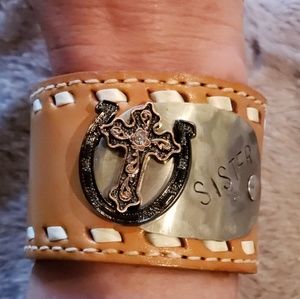 Leather cuff  Sister bracelet